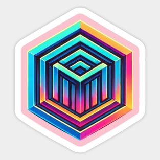 Hexagon with multiple colors which in turn contains smaller geomatric figures also of multiple colors. Sticker